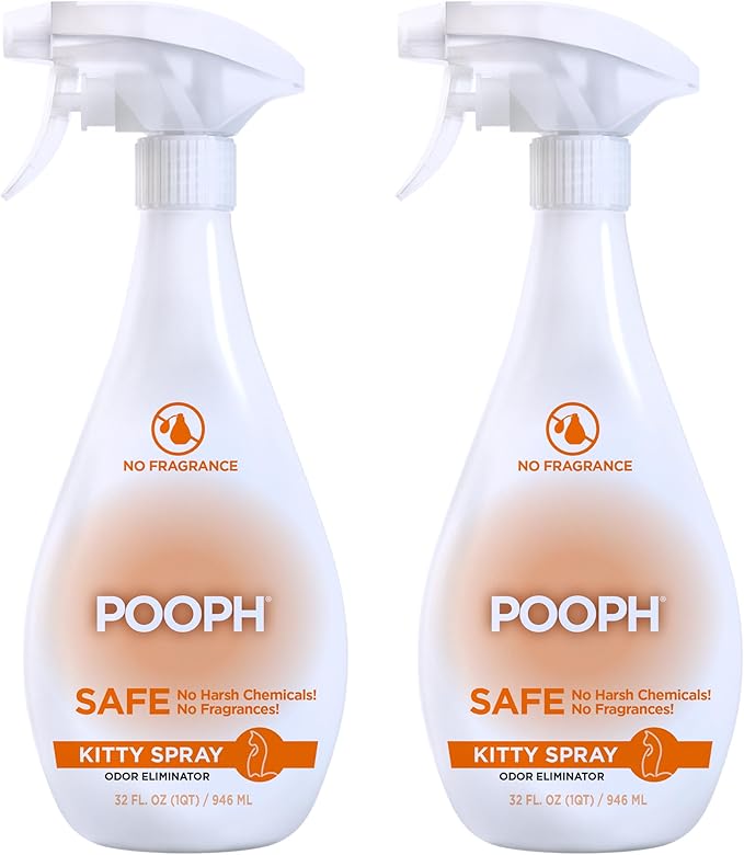 POOPH Kitty Spray - Odor Eliminator, 32oz - Dismantles Odors on a Molecular Basis, Cats, Freshener, Eliminator, Urine, Poop, Pee, Deodorizer, Fresh, Clean, Furniture, Potty, Safe - 2 Pack - AquaVibe