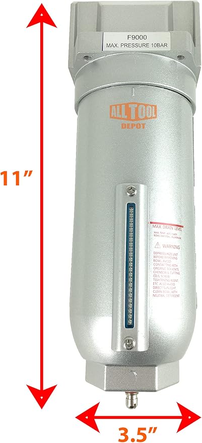 3/4" NPT SUPER DUTY Industrial Grade Particulate Filter/Water Trap For Air Compressor Compressed Air Lines, 5u With Metal Bowl (MANUAL DRAIN) - AquaVibe