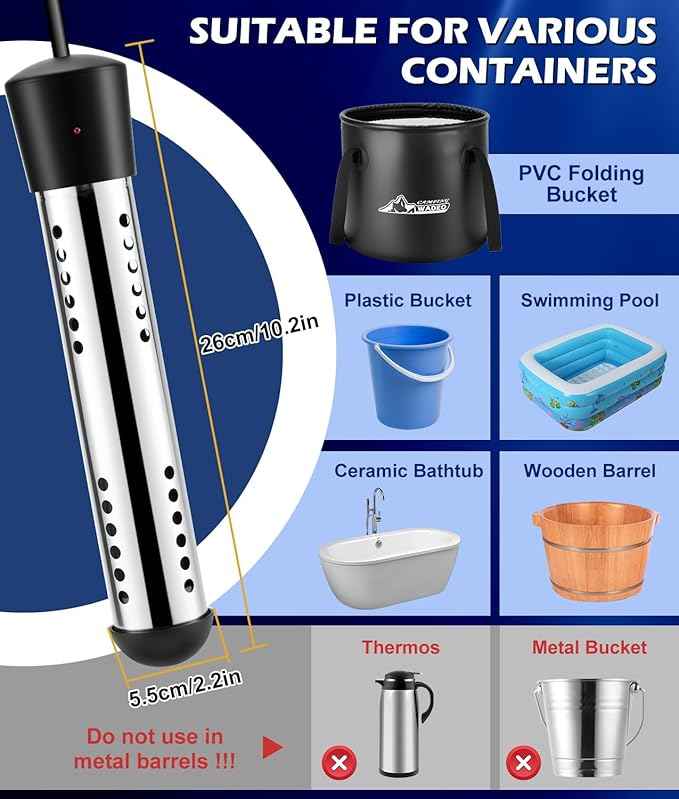 2026 Upgraded Portable Shower for Camping with Heater, Rechargeable Camping Shower with Intelligent LED Display, 5 Gal Foldable Bucket, 4 Spray Modes, Portable Shower for Travel, Pet Bath, Car Washing