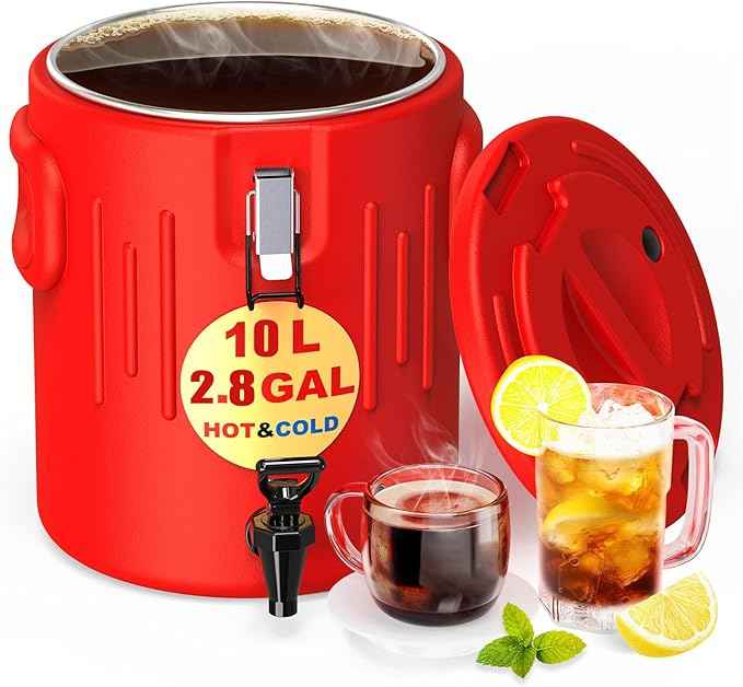 Insulated Beverage Dispenser 2.8 Gallon - Ice and Hot Drink Dispenser with Stainless Steel Interior and Spout, Portable Hot Water Dispenser, Outdoors Cooler Jug for Camping Party Sports