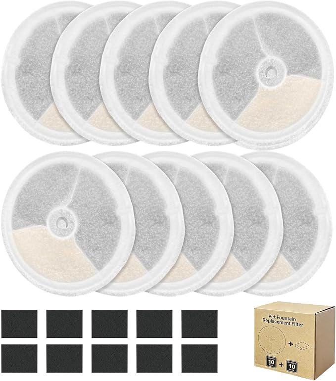 Upgraded Filter Units 3.0 for Cat Water Fountain E versweet 2S/3/3 Pro, E versweet Solo 2/Solo SE, Replacement Filter Activated Carbon and Fiber Cotton for Clean Water (10 Filters+ 10 Sponges)