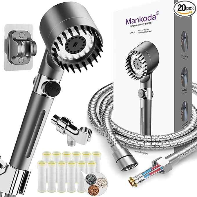 Filtered Shower Head with Handheld, 12 Replacement Filters for Hard Water & Chlorine Removal, 75
