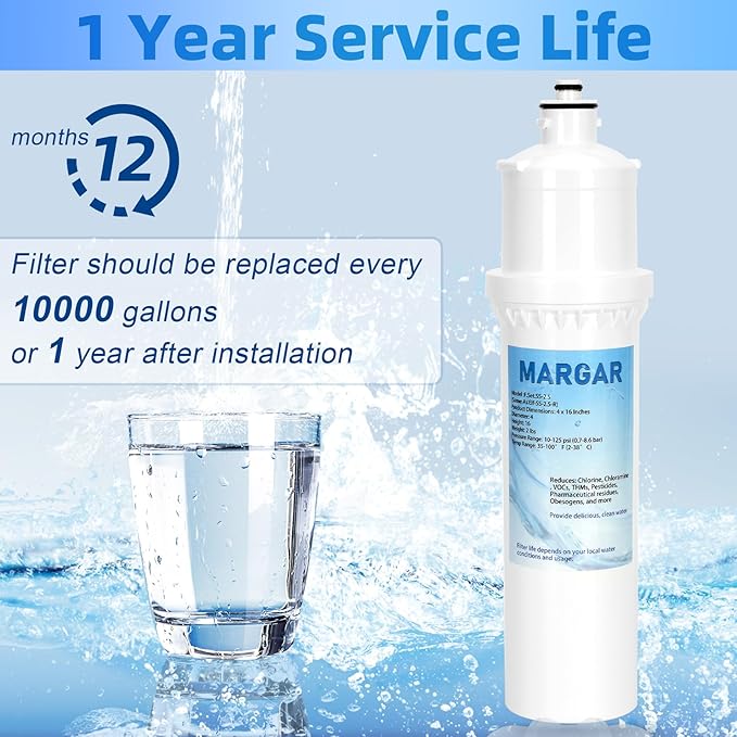 Filter Replacement SS-2.5, Replacement for Max Flow® Water Filter SS-2.5, F.SET.SS-2.5 Filter Reduces Chlorine, Compatible with EWS® SS-2.5 Water Unit, Install Directly On Faucet, 10,000 Gallon 2-PACK