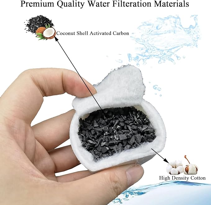 TuTuYa 16PCS Cat Water Fountain Filters Replacement Compatible with PetSafe Drinkwell Fountains, 8 Replacement Carbon Filters + 8 Replacement Sponges Foam Filter for Dog and Cat Fountains