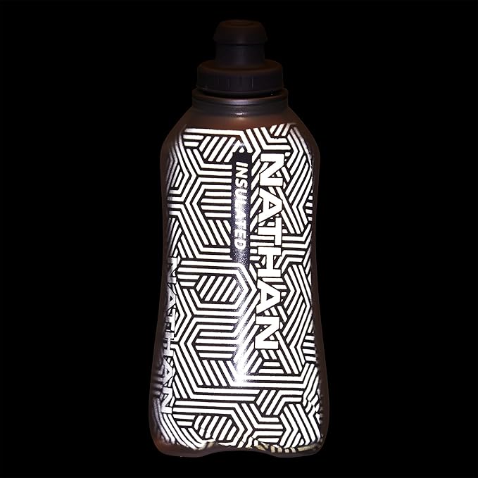 Nathan SpeedDraw 2 Insulated Handheld Running Water Bottle Flask – Double-Wall Insulation, Ergonomic Grip, Blast Valve Cap, Phone & Key Storage Pockets, Reflective Design - 18oz Insulated - Deep Teal