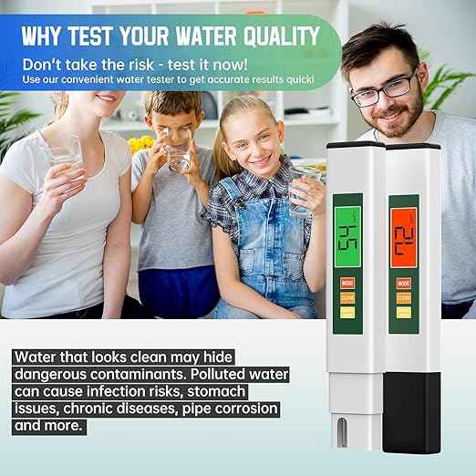 TDS Water Tester, 4 in 1 TDS Meter Digital Water Tester for Drinking Water, Professional 0-9990ppm PPM EC & Temp Water TDS Meter for Home & Travel Regular Water Quality Testing White & Green 6 in