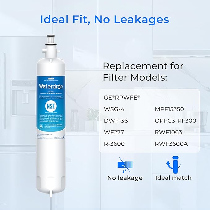 Waterdrop Replacement for GE® RPWFE®, RPWF (Built-in CHIP) Refrigerator Water Filter, Compatible with GFE28GYNFS, GFE28GELDS, PFE28KELDS, PFE28KYNFS, GFD28GELDS, PWE23KELDS, 6 Filters