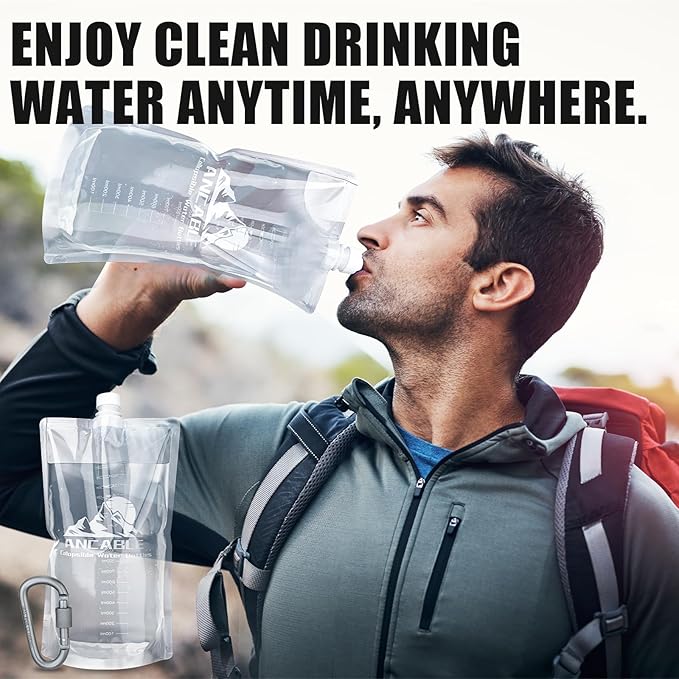 Ancable 64oz Collapsible Water Bottles, 3-Pack Reusable Travel Foldable Water Bottles for Hiking Camping Running Bike, BPA-Free Water Bottle
