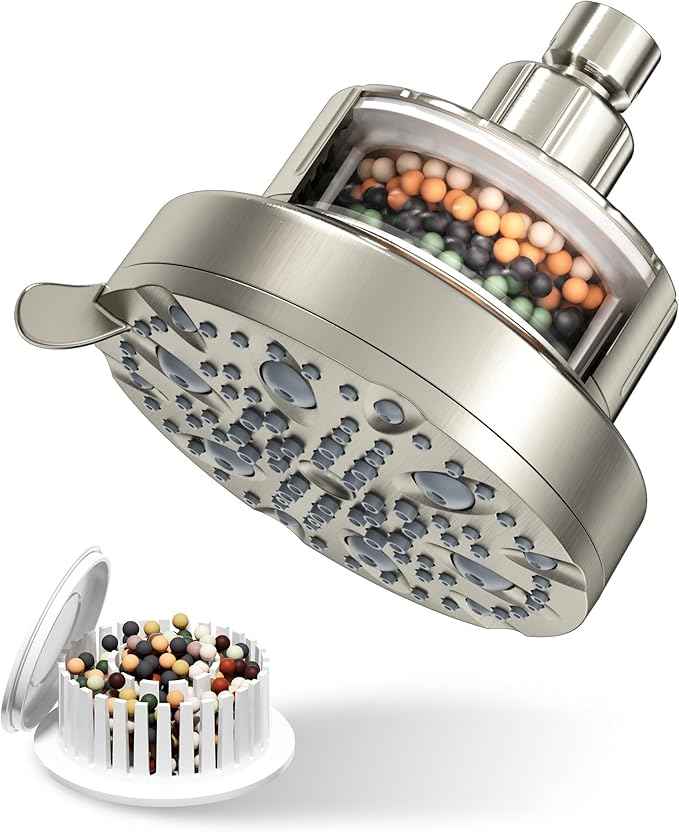 High Pressure Shower Head with Filter for Hard Water - 20-Stage Filter & 7 Spray Modes for a Gentler Shower, Includes 2 Water-Saving Pause Modes (FM-002 Brushed Nickel)