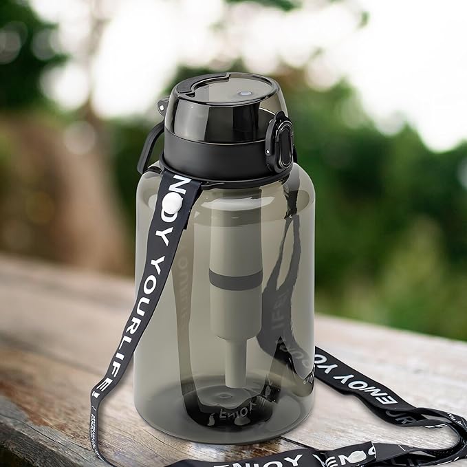 40 OZ Water Filter Bottle with 3-Stage Filtration - Ideal for Survival, Camping, Hiking, Backpacking, and Emergency - Portable&Reusable Filtered Water Bottle with Strap - Black