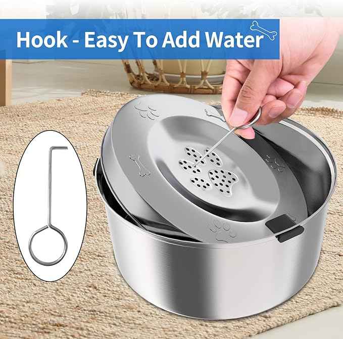 Kactoily 3L/101oz Large Capacity Dog Water Bowl Stainless Steel No Spill Dog Bowls Slow Drinking Dog Water Feeder Dispenser