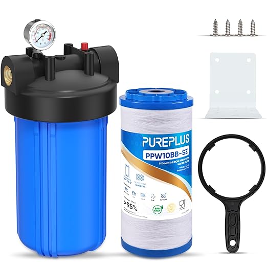 PUREPLUS 1-Stage Whole House Water Filter, with Iron Manganese Reducing Water Filter, for Well Water, 10