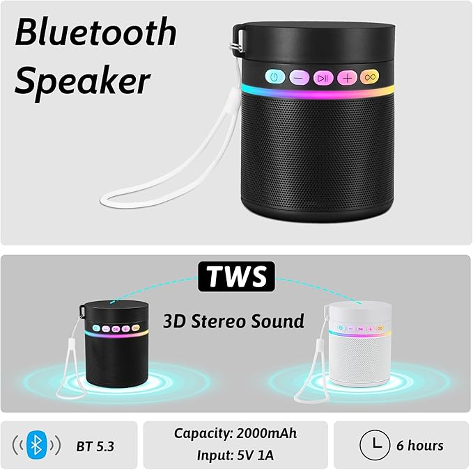 Water Bottle with Portable Bluetooth Speaker - Modular Insulated Water Bottles w/Handle, BT5.3, TWS Pairing Speaker and Stainless Steel Cups for Camping Sports Beach (Black)