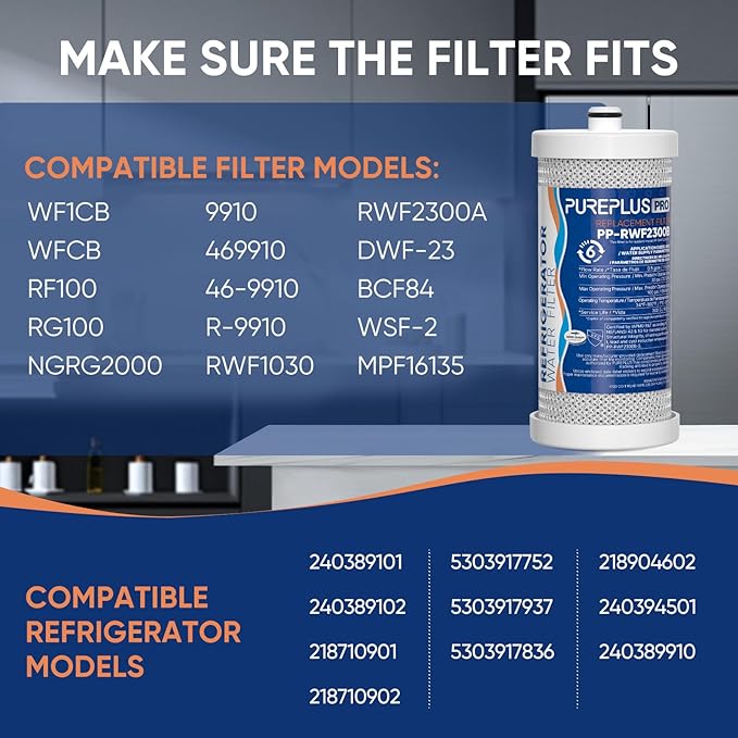 PUREPLUS WF1CB NSF 53&42 Certified for Frigidaire PureSource WFCB, RG100, NGRG2000, WF284, Kenmore 9910, 469906, 469910, RF100, RWF1030, MPF16135, RWF2300A, 9913, 9906 Refrigerator Water Filter, 2Pack