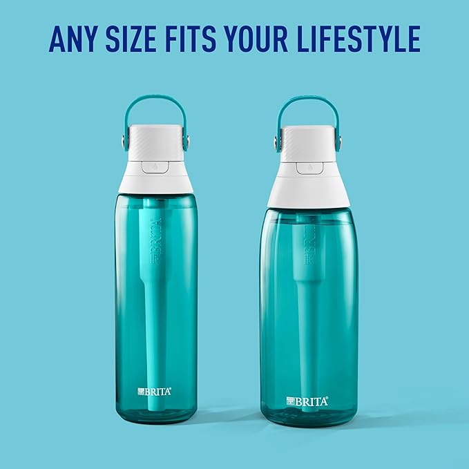 Brita Hard-Sided Plastic Premium Filtering Water Bottle, BPA-Free, Reusable, Replaces 300 Plastic Water Bottles, Filter Lasts 2 Months or 40 Gallons, Includes 1 Filter, Sea Glass - 26 oz