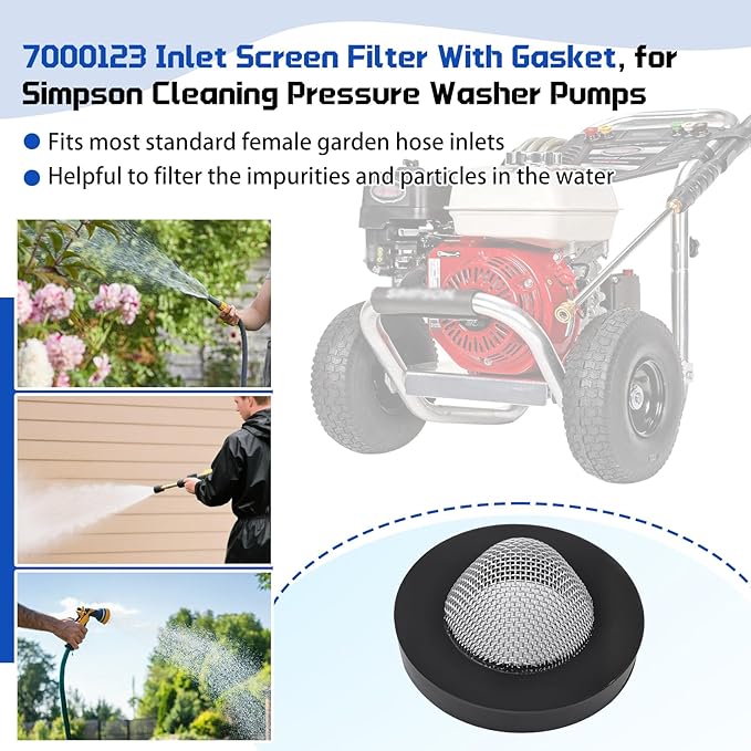 7000123 Inlet Screen Filter With Gasket, for Simpson Cleaning Pressure Washer Pumps - 3Pcs - AquaVibe