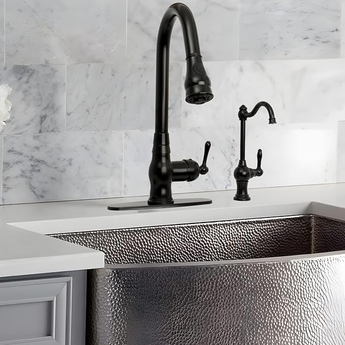 Akicon Kitchen Water Filter Faucet, Brass Body 100% Lead-Free Drinking Water Faucet Fits Most Reverse Osmosis Units or Filtration System, Non-Air Gap, Cold Water Only(Matte Black)