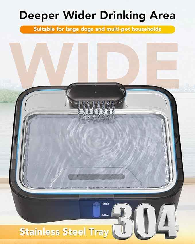 UPSKY 2.25Gal Elevated Dog Water Fountain, 4 Heights Adjustable Pet Fountain for All Dog Sizes, 304 Stainless Steel Tray Indoor Cat Drinking Dispenser with Ultra-Quiet Pump & 2 Replacement Filters
