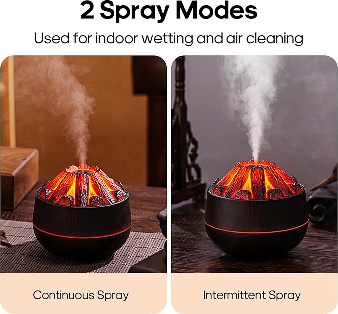 Flame Essential Diffuser Bonfire Humidifier 300ml Ultra-Quiet Auto-Off Aromatherapy Diffuser Campfire Flame Fire Diffuser for Home, Office or Gym- Black