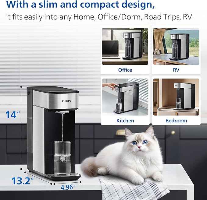 PHILIPS Reverse Osmosis Water Filter Countertop, Compact 5 Stage RO Water Filtration System Purifier Dispenser with Aquaporin Technology, NSF/ANSI 372 Certified, Reduce TDS