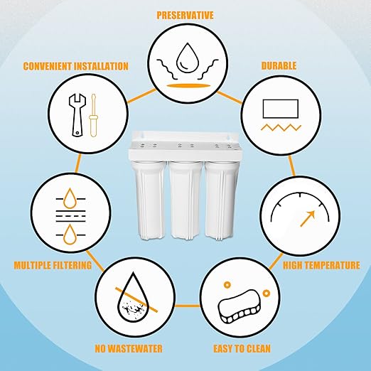 External RV Filter System RV Water Filter Store System Install with Bracket, 3-Stage RV Water Purifier Filtration System Compatible with Marines Boats and RVs