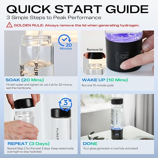 Upgraded Hydrogen Water Bottle Generator Glass, Touch Screen, Leak-Proof Lid, SPE/PEM Tech, Portable Rechargeable Hydrogen Water Bottle for Home Office Travel Fitness Drinking, 14 oz, Black