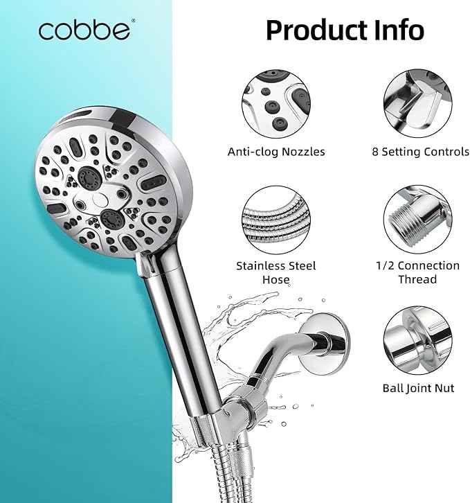Cobbe Filtered Shower Head with Handheld, High Pressure 9 Spray Mode Showerhead with Filters, detachable shower head, Water Softener for Hard Water Remove Chlorine and Harmful Substance, Chrome