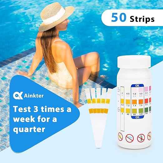 Pool Test Strips - 3-in-1 Pool Water Testing Kit for Chlorine/Bromine, pH, Alkalinity - Easy and Accurate Hot Tub Test Strips for Swimming Pools & Spas - 50 Strips