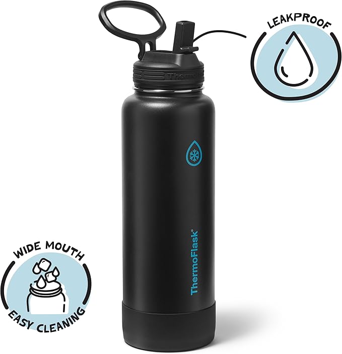 ThermoFlask 40 oz Double Wall Vacuum Insulated Stainless Steel Water Bottle with Straw Lid, Electric Eclipse