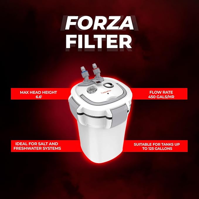 Aquatop Forza Premium Canister Filter - Built-in 9-Watt Lamp - Includes Replaceable Canister Carbon Cartridge - Ideal for Fresh and Salt Water
