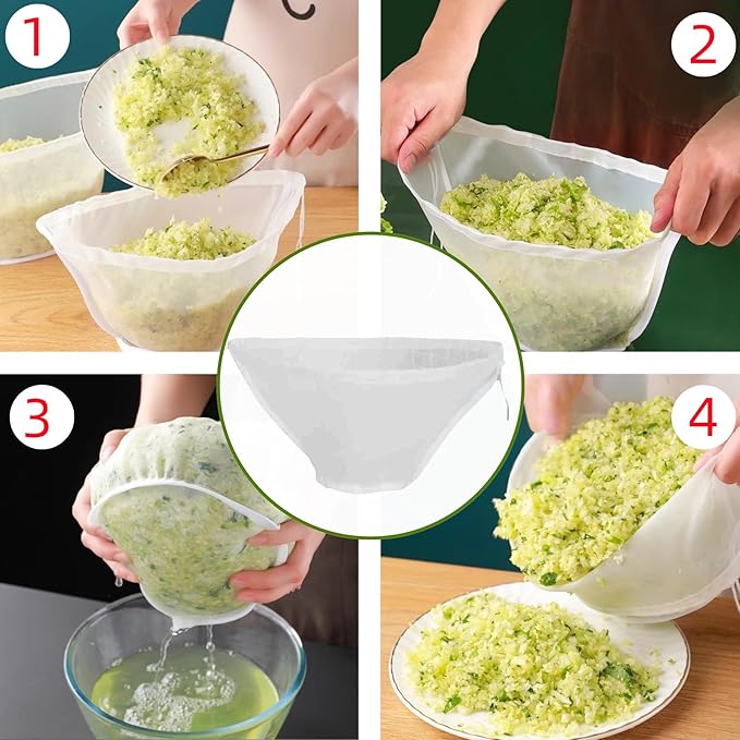 6 Back Bowl-shaped Nylon Cheesecloth Bags, Reusable Drawstring Cheese Cloth Bag for Straining, Fine Mesh Strainer Bag for Almond Milk, Soy Milk, Dumpling Fillings, and More (Large)