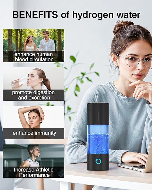 Tritan Hydrogen Water Bottle Generator - 5Min Quick Electrolysis Hydrogen Water Machine, madeking Portable Rechargeable Hydrogen Rich Water Cup Maker, Good for Travel, Sports, Gift, Type C (Black)