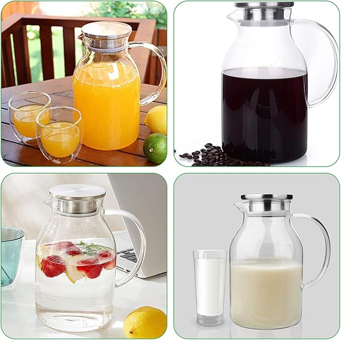 88oz Glass Pitcher with Lid and Handle - High Heat Resistance Glass Water Pitcher for Hot/Cold Water & Iced Tea (2.6L)