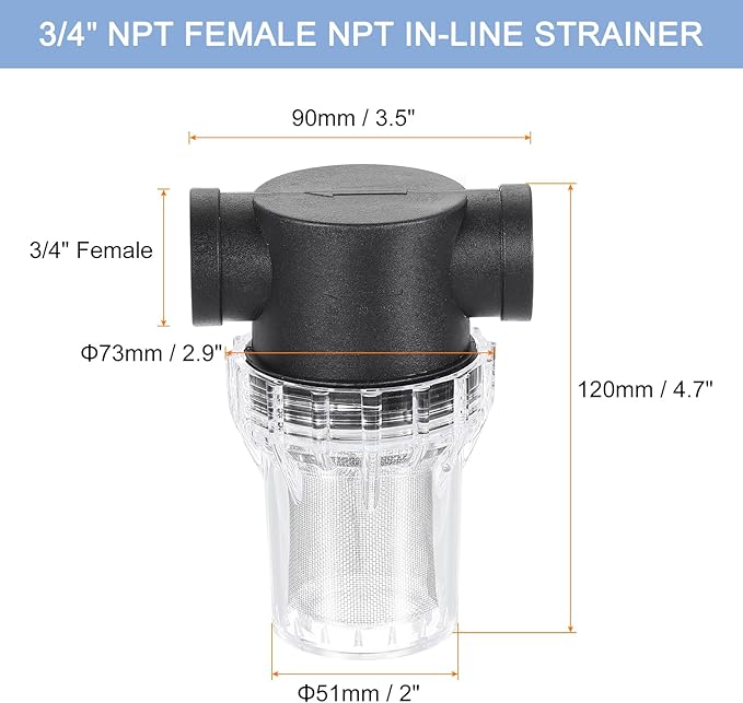 uxcell Pressure Washer Filter 3/4" NPT Female Thread, Inline Mesh Strainer Attachment, Stainless Steel Screen with Sealant Tape for Outdoor Gardening Inlet Water (Size:40 Mesh) - AquaVibe