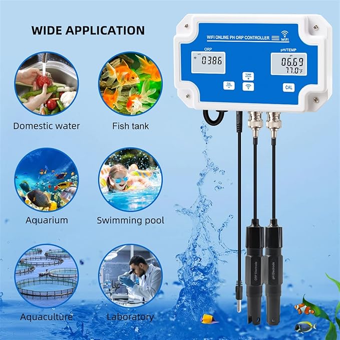Digital Tester PH Meter Smart WiFi Online PH ORP Temp Aquarium Water Quality Tester Monitor Controller for Swimming Pool Spa Soilless Cultivation