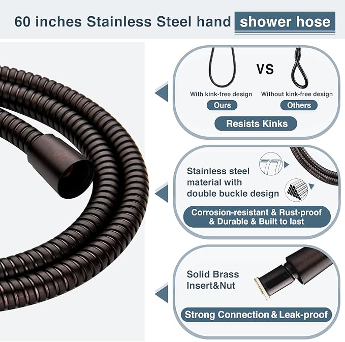 BRIGHT SHOWERS 9 Spray Settings Shower Head with Handheld High Pressure Oil-Rubbed Bronze Hand Held Showerhead with 60 Inch Stainless Steel Hose and Adjustable Overhead Bracket - AquaVibe
