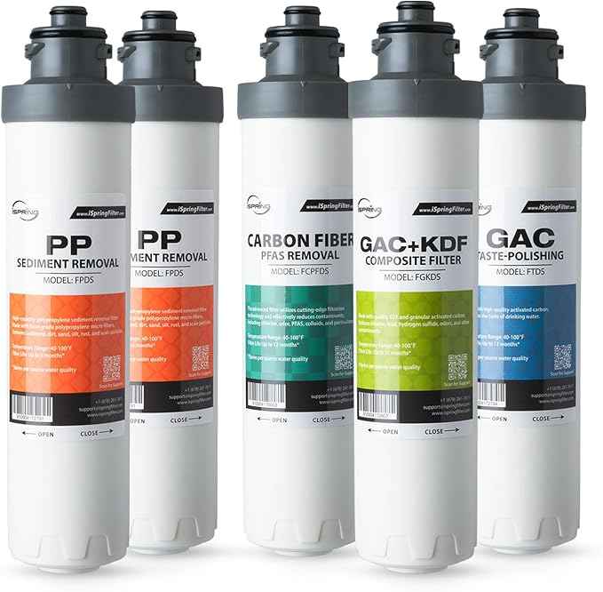 iSpring F5DS-PF Full Filter Replacement Set, Fits DS4B-PF & DS4S-PF Bottleless Water Dispenser, Up to 12 Months Based on Use & Water Quality, Includes 2x FPDS, 1x FCPFDS, 1x FGKDS and 1x FTDS