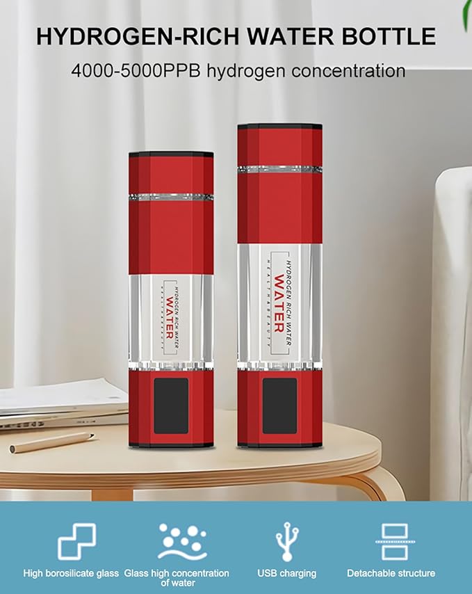 2-in-1 Hydrogen Water Bottle Generator, 4000-5000PPB Portable Hydrogen Water Ionizer Machine, with New PEM and SPE Technology, Balanced pH Hydrogen Water Cup