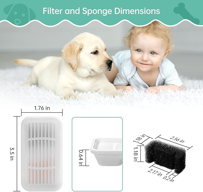 3 Set Replacement Filter and Sponge for 169oz/5L Dog Fountain, Multiple Filtration Dog Water Fountain Filter, Pet Fountain Filter Replacement, Cat Water Fountain Filters - AquaVibe