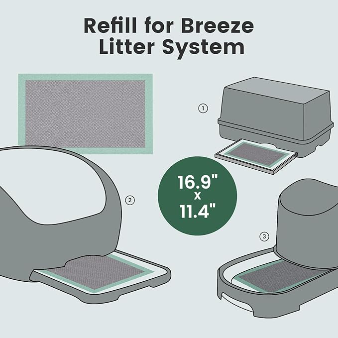 Cat Pads Refills for Litter Box, Lavender Scented 16.9"x11.4" Odor Control Cat Pee Pads with Activated Carbon for Breeze Litter System(40Counts/Green) - AquaVibe