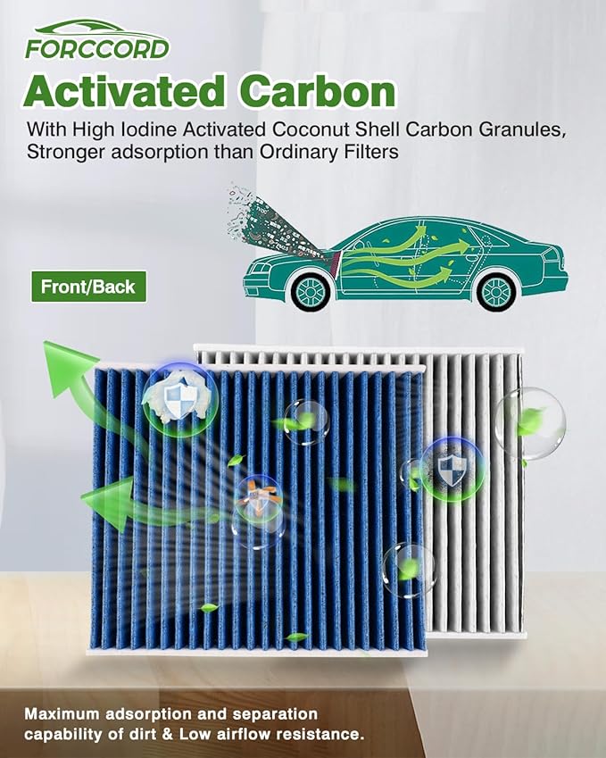 2-Pack Cabin Air Filter Fits for 2012-15 CAPTIVA SPORT, 2010-17 EQUINOX/TERRAIN, 2012-17 Azera, 2012-18 Santa Fe more+ Activated Carbon Cabin Filter Replacement CF11819 CP819 Car Accessories