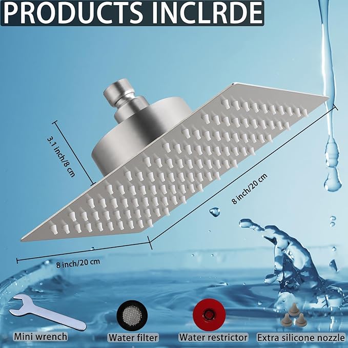 Filtered Shower Head, Stainless Steel High Pressure Shower Head with 15 Stage Hard Water Filter Cartridge for Remove Chlorine and Harmful Substances(Brushed Nickel,8")
