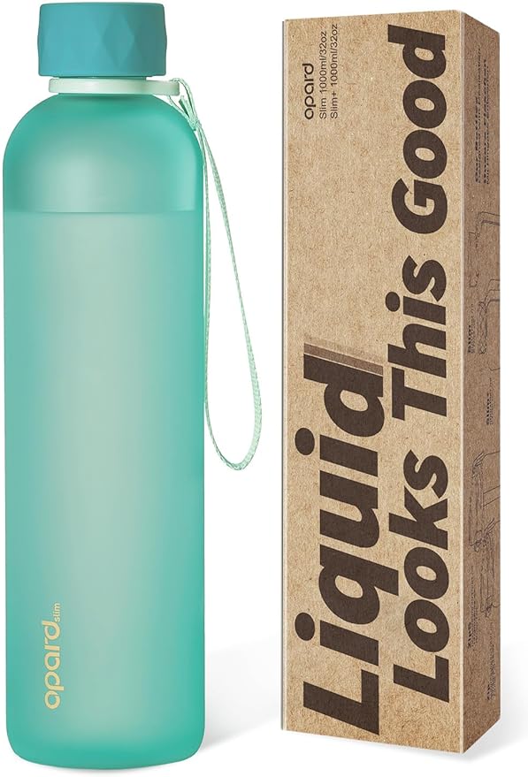 Opard Slim Pro Water Bottle 32oz, Plastic Water Bottle BPA-Free, Facetted Rubberized Grip-Texture Monocap, Leakproof Screw Top, Aqua Green, Reusable for Travel School Sport Gym Hiking