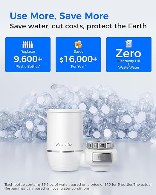 [Alkaline] Waterdrop Water Filter for Sink Faucet, Filter Life Reminder, 320 Gallon Tap Water Filter for Kitchen Sink, NSF Certified Reduces Chlorine, Faucet Mount Water Filtration System, 4 Filters