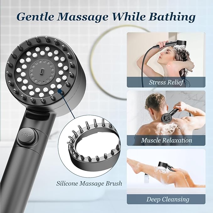 FEELSO Filtered Shower Head with Handheld, High Pressure 4 Spray Showerhead with Filters & Upgraded Anti-clog Nozzles for Hard Water -Remove Chlorine, Reduce Dry Itchy Skin -ON/OFF Switch for Pet Bath