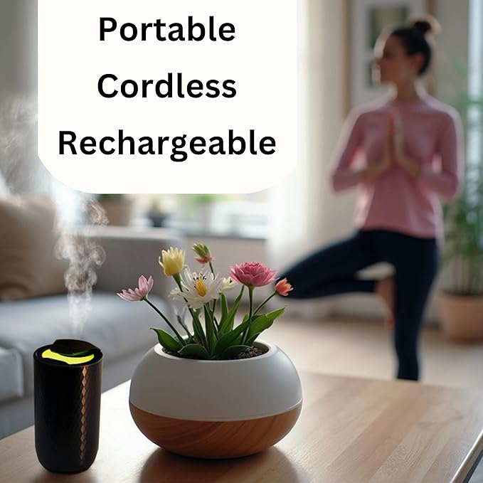 Waterless Essential Oil Diffuser - Portable Cordless Aromatherapy Diffuser for Home, Car & Office - 3 Mist Levels - 15ml Oil Capacity Waterless Scent Machine - USB-C Rechargeable