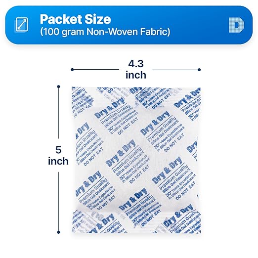 Dry & Dry 100 Gram [20 Packets] Silica Gel Packets Desiccants, Silica Packets - Rechargeable Silica Gel Packs, Desiccants Packets, Silica Gel