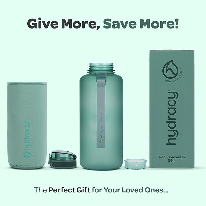 Hydracy Water Bottle with Time Marker -Large BPA Free Water Bottle & No Sweat Sleeve -Leak Proof Gym Bottle with Fruit Infuser Strainer & Times to Drink -Ideal for Fitness Sports & Outdoors
