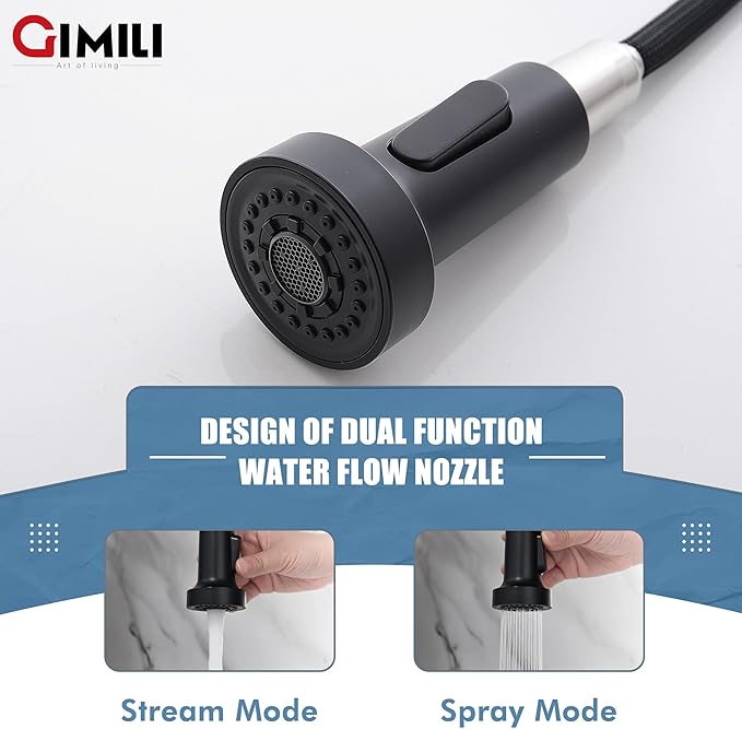 GIMILI Kitchen Faucet with Pull Down Sprayer Single Hole Stainless Steel Sink Faucet, Suitable for Farmhouses, RV, Laundry Room, Outdoor, and Campers. Llave para fregadero de cocina Nickel and Black