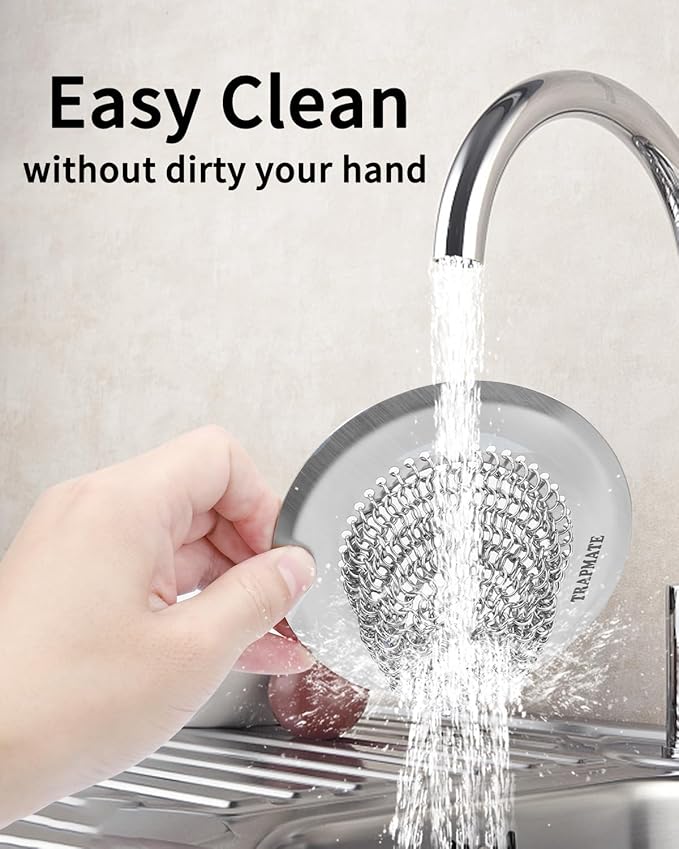 TRAPMATE Kitchen Sink Drain Strainer, Stainless Steel Sink Drain Strainer, 4.4 inch Sink Strainer Basket, Upgrade Anti-Clogging Garbage Disposal Strainer For US Standard Kitchen Drain, Dishwasher Safe